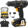 Cordless Drill, 20V Max Lithium-Ion Drill Driver Kit with 2 Variable Speed, 41pcs Accessories, 16+1 Torque Setting, Built-in LED for Drilling Wood, Soft Metal, Plastic, C P CHANTPOWER