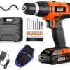 Cordless Drill Driver Lomvum 20V Power Drill with Lithium-ion Batterry, 1 Faster Charger, 2-Speed 3/8" Keyless Chuck, Magnetic Flexible Shaft,LED, Waist Bag, Compact Case, Extra 46pcs Accessories