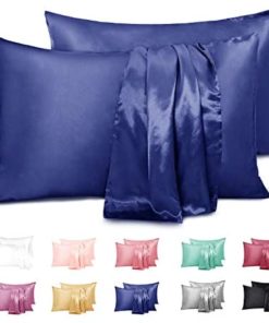 Duerer 2 Pack Silky Satin Pillowcases for Hair and Skin Standard/Queen/King Size Pillow Case with Envelope Closure (20"x36", Navy Blue)