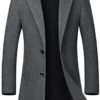 chouyatou Men's Mid-Length Single Breasted Wool Blend Top Coat